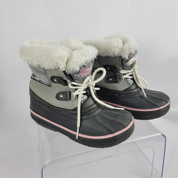 London Fog Collection Grey‎ and Pink Toddler Girls Winter Snow Boots Sz 11 - Picture 1 of 9